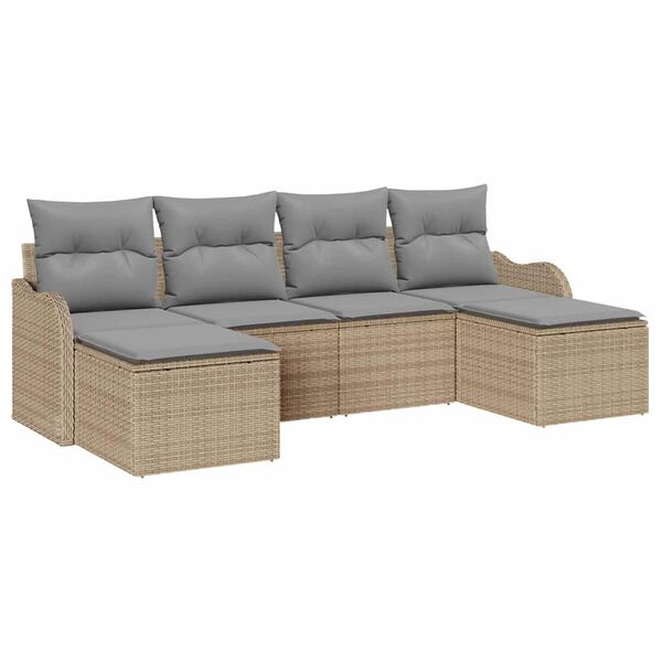 vidaXL Garten-Sofa-Set mit Kissen 6 pcs Beige und Hellgrau Poly Rattan