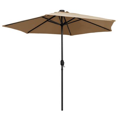 vidaXL Sonnenschirm mit LED-Beleuchtung und Alu-Mast 270 cm Taupe