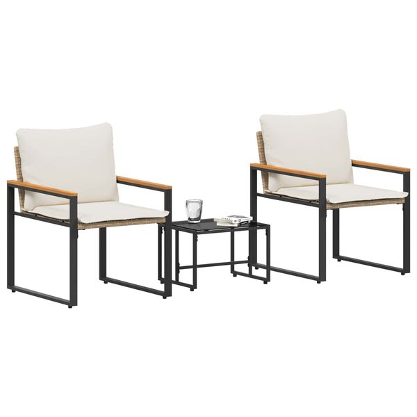 vidaXL M&ouml;belsets mit Kissen 3 pcs Beige und Cremewei&szlig; Rattan