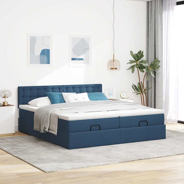 vidaXL Ottoman-Bett mit Matratzen Blau 200x200 cm Stoff