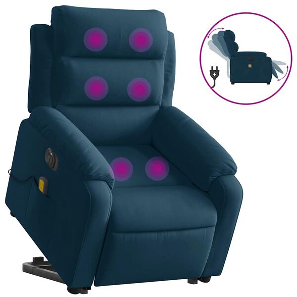 vidaXL Massagesessel mit Aufstehhilfe Elektrisch Blau Samt