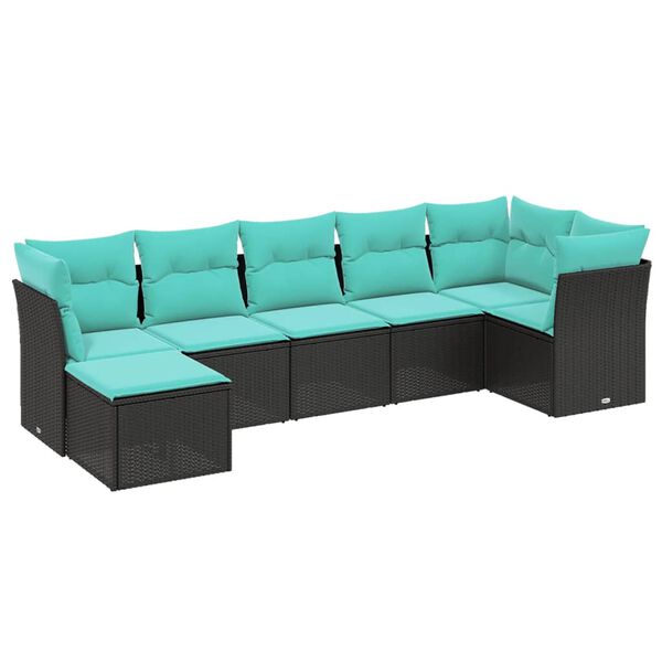 vidaXL 7-tlg. Garten-Sofagarnitur mit Kissen Braun Poly Rattan