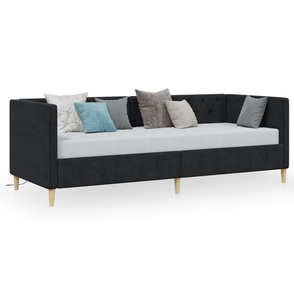 vidaXL Tagesbett mit Matratze USB Schwarz Stoff 90x200 cm