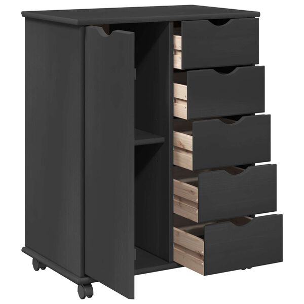 vidaXL Rollschrank Mit Rad Grau 63,5 x 39 x 79 cm Massivholz Kiefer