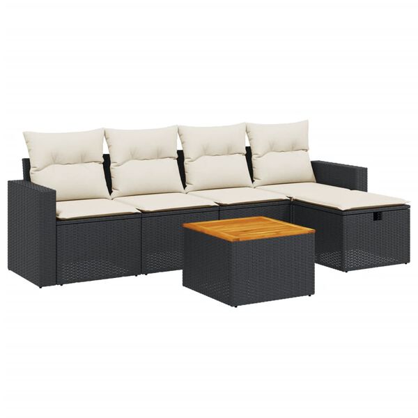 vidaXL 6-tlg. Garten-Sofagarnitur mit Kissen Schwarz Poly Rattan