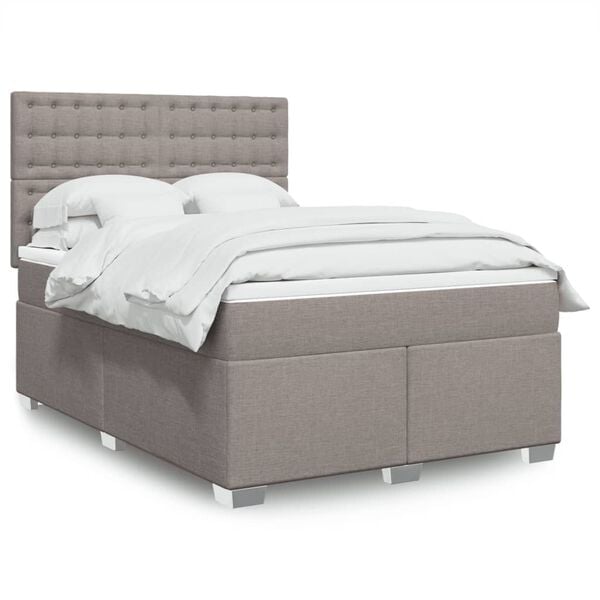vidaXL Boxspringbett mit Matratze Taupe 140x200 cm Stoff