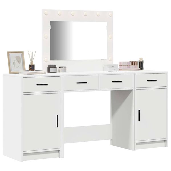 vidaXL Schminktisch mit Spiegelbeleuchtung 3 pcs Wei&szlig; Holzwerkstoff