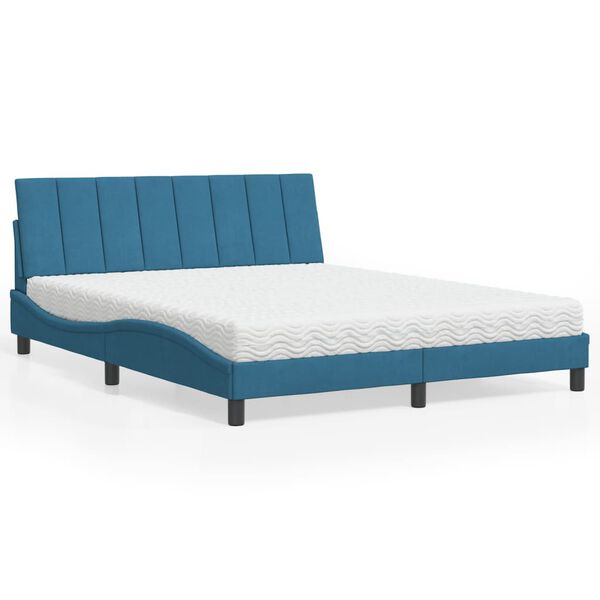 vidaXL Bett mit Matratze "Hanko" Blau 160x200 cm Samt
