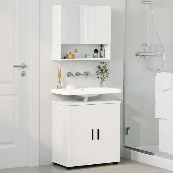 vidaXL Badezimmerm&ouml;bel-Set mit T&uuml;r 2 pcs Wei&szlig; Holzwerkstoff & Metall