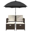 vidaXL Gartensofa 2-Sitzer Sonnenschirm und Hocker Braun Poly Rattan