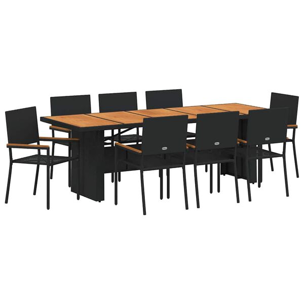 vidaXL Garten Essgruppe 9 pcs Schwarz Poly-Rattan