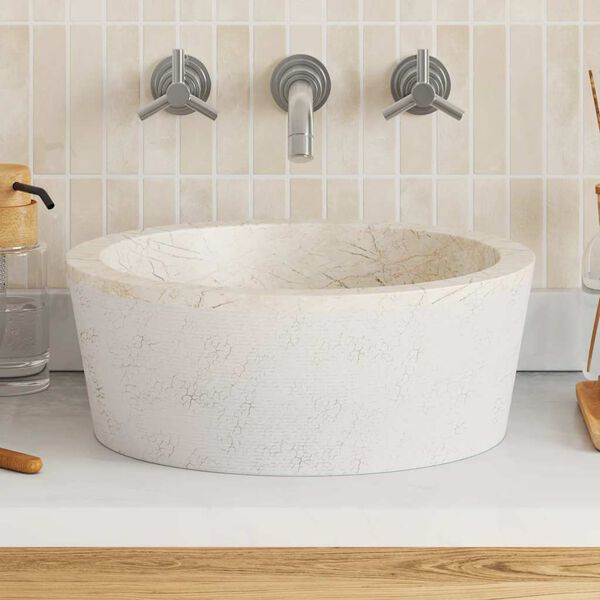 vidaXL Waschbecken Creme &Oslash;40x15 cm Marmor