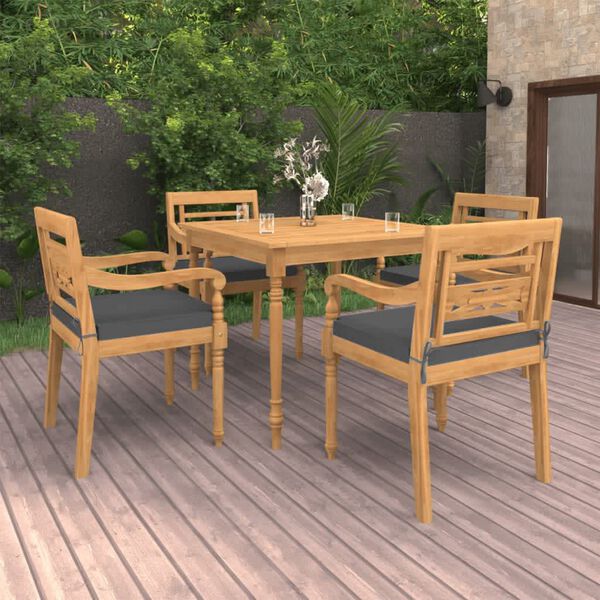 vidaXL 5-tlg. Garten-Essgruppe mit Kissen Massivholz Teak