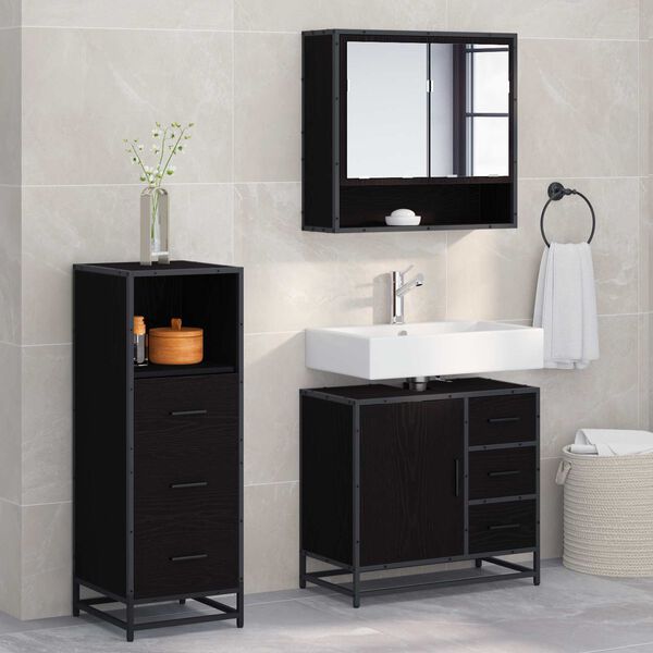 vidaXL Badezimmerm&ouml;bel-Set 3 pcs Schwarz Eichen-Optik Holzwerkstoff