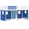 vidaXL Kinder Loft Bettgestell mit Vorh&auml;ngen Wei&szlig; und Blau 90 x 190 cm