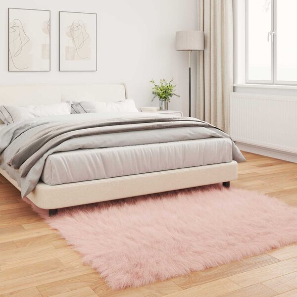 vidaXL Kunstschaffell Teppich Tafalla Rosa 120 x 120 cm Polyester