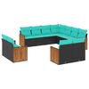 vidaXL 11-teiliges Gartensofa-Set mit Kissen, schwarzes Polyrattan