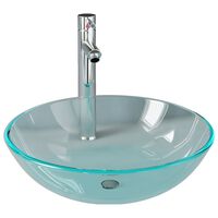 vidaXL Waschbecken mit Wasserhahn und Ablaufgarnitur aus gehärtetem Klarglas