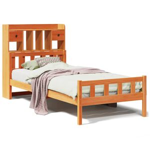 vidaXL Massivholzbett mit Regal ohne Matratze Wachsbraun 75x190 cm