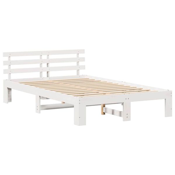 vidaXL Bettrahmen mit Kopfteil Wei&szlig; 140 x 190 cm Massives Kiefernholz