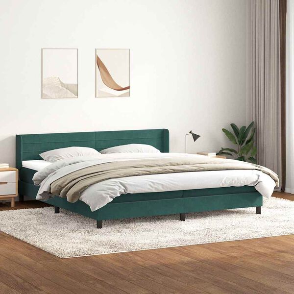 vidaXL Boxspringbett mit Matratze Dunkelgr&uuml;n 180x210 cm Samt