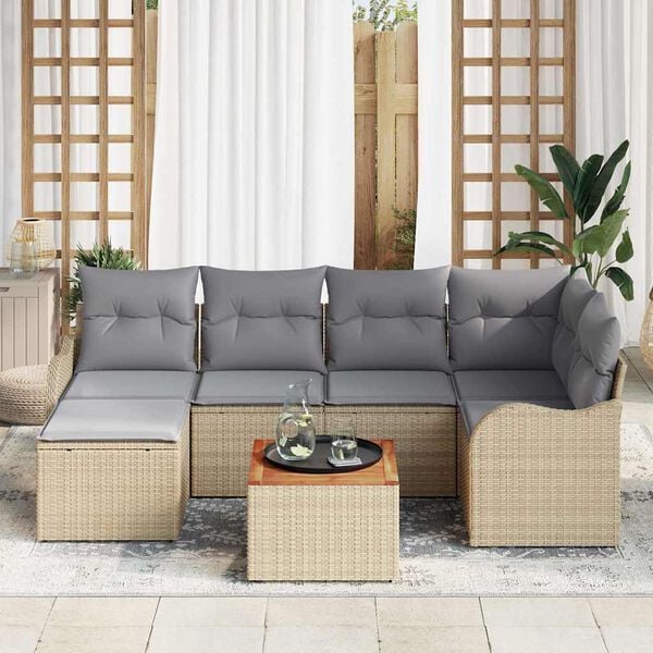 vidaXL Garten-Sofa-Set 7 pcs Beige und Hellgrau