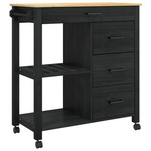vidaXL K&uuml;chentrolley MONZA Schwarz 84 x 40 x 88,5 cm Massivholz Kiefer