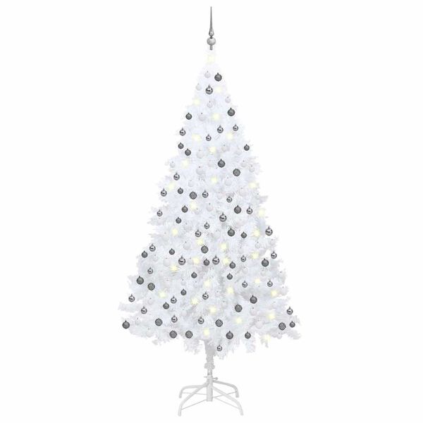 vidaXL K&uuml;nstlicher Weihnachtsbaum mit Beleuchtung & Kugeln Wei&szlig; 240 cm