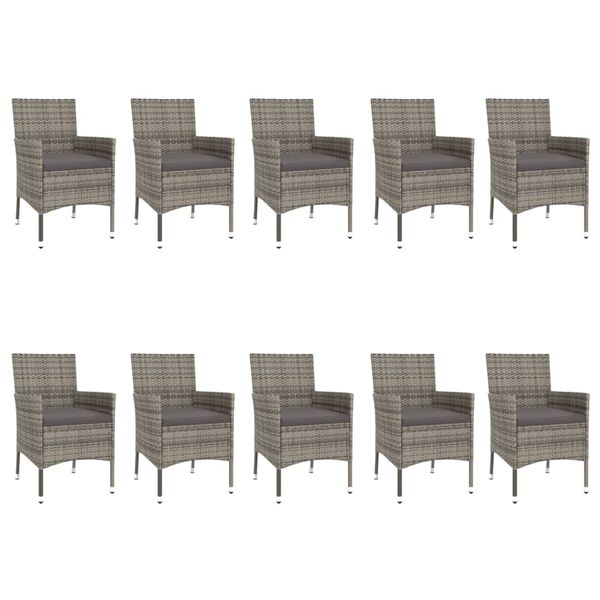 vidaXL 11-tlg. Garten-Essgruppe mit Kissen Grau Poly Rattan