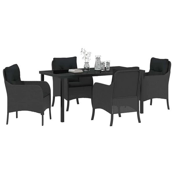 vidaXL Garten Essgruppe mit Kissen 5 pcs Schwarz Poly-Rattan