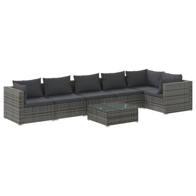 vidaXL 7-tlg. Garten-Lounge-Set mit Kissen Poly Rattan Grau