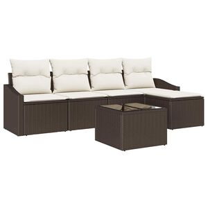 vidaXL Sofa Set mit Kissen 6 pcs Braun und Creme Poly-Rattan