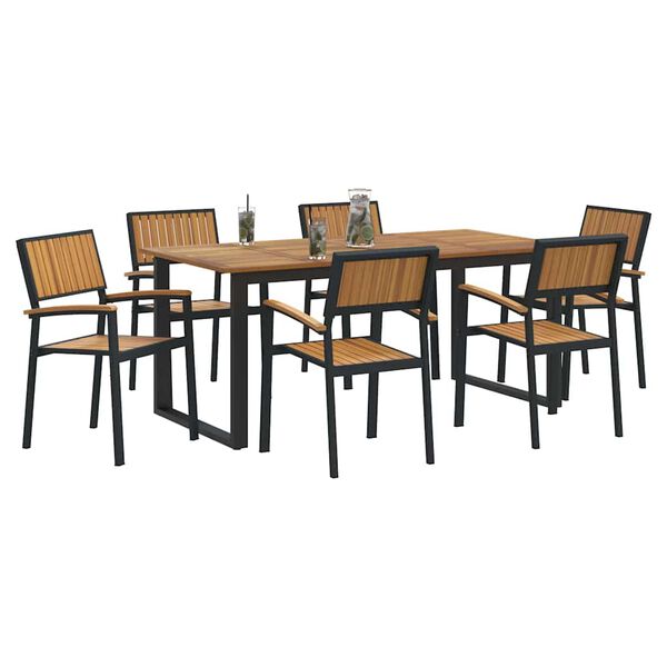 vidaXL Garten Essgruppe 7 pcs Schwarz Massivholz Akazie