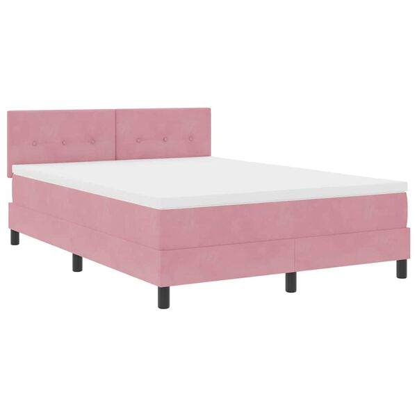 vidaXL LED Boxspringbett mit Matratze mit LED Rosa 140 x 190 cm Samt