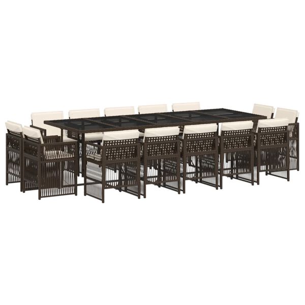 vidaXL 15-tlg. Garten-Essgruppe mit Kissen Braun Poly Rattan
