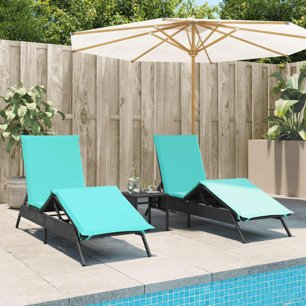 vidaXL Sonnenliegen 2 Stk. mit Tisch Schwarz Poly Rattan