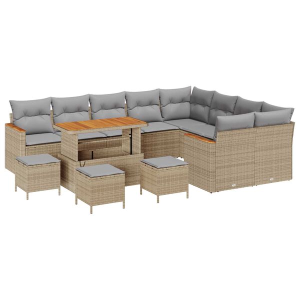 vidaXL Gartensofa-set mit Kissen mit Speicher 13 pcs Beige Poly Rattan