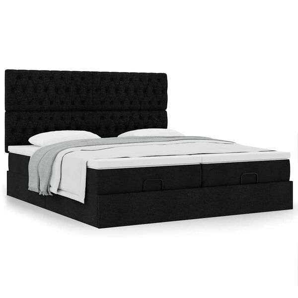 vidaXL Ottoman-Bett mit Matratzen Schwarz 200x200 cm Stoff