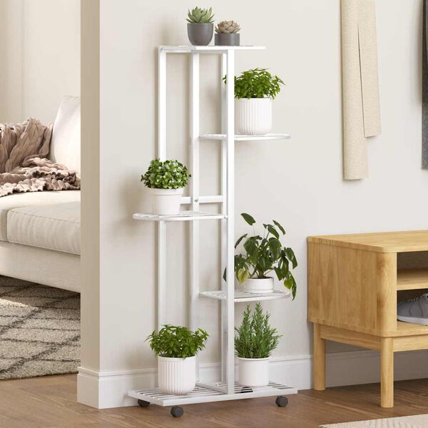 vidaXL Blumenst&auml;nder 5-Etagen mit Rollen 44x23x100 cm Wei&szlig; Eisen