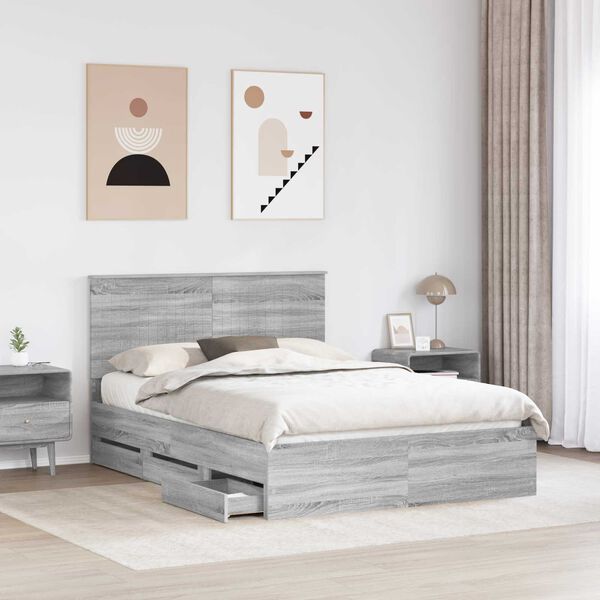 vidaXL Bettrahmen Graues Sonoma 140 x 200 cm Ingenieurs Holz