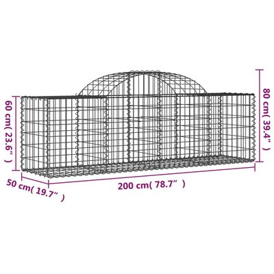 vidaXL Gabionen mit Hochbogen 9 Stk. 200x50x60/80 cm Verzinktes Eisen