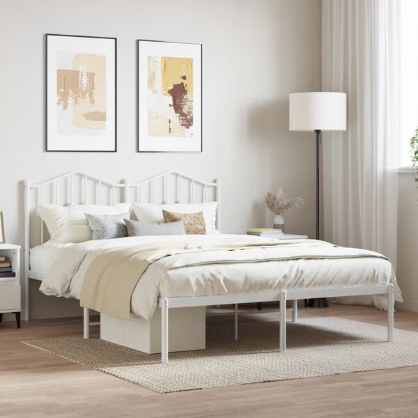 vidaXL Bettgestell mit Kopfteil Metall Wei&szlig; 140x200 cm
