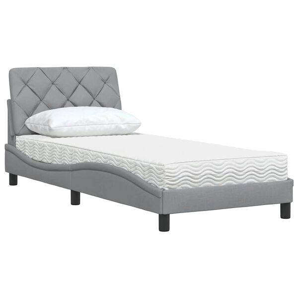 vidaXL Bett mit Matratze Hellgrau 90x200 cm Stoff