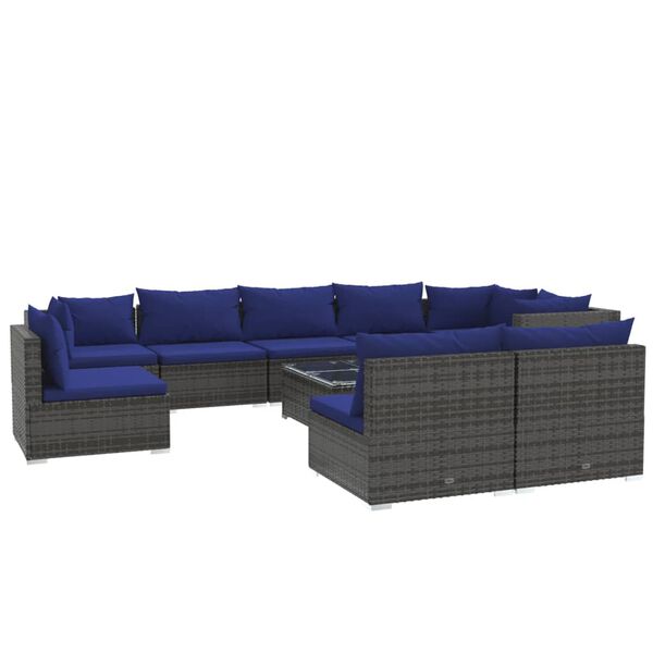 vidaXL 10-tlg. Garten-Lounge-Set mit Kissen Poly Rattan Grau