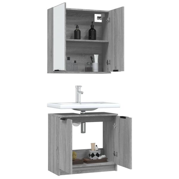 vidaXL 2-tlg. Badm&ouml;bel-Set Grau Sonoma Holzwerkstoff