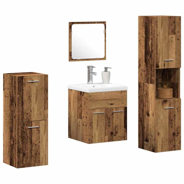 vidaXL Badezimmerm&ouml;bel-Set mit Regal 5 pcs Altholz Holzwerkstoff