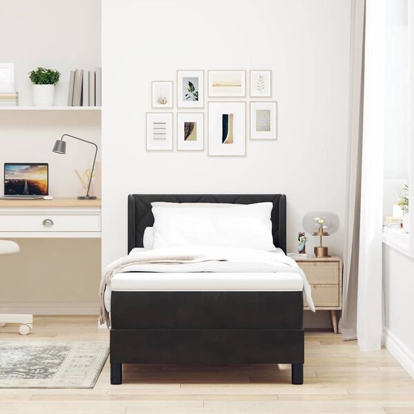 vidaXL Boxspringbett mit Matratze Schwarz 190 x 90 cm Polyester