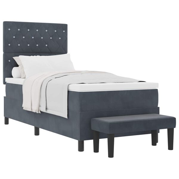 vidaXL Boxspringbett mit Matratze Dunkelgrau 100 x 200 cm Samt