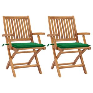 vidaXL Gartenst&uuml;hle 2 Stk. mit Gr&uuml;nen Kissen Teak Massivholz