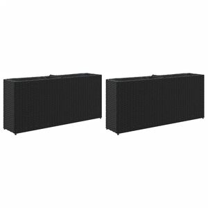 vidaXL Pflanzk&uuml;bel mit 2 T&ouml;pfen 2 Stk. Schwarz 90x20x40 cm Poly Rattan